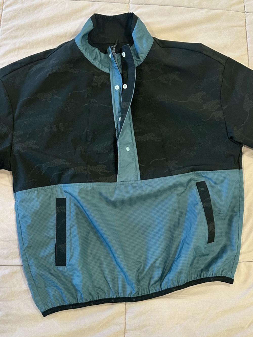 Kids Two-Tone Pullover Windbreaker Jacket in Black and Teal